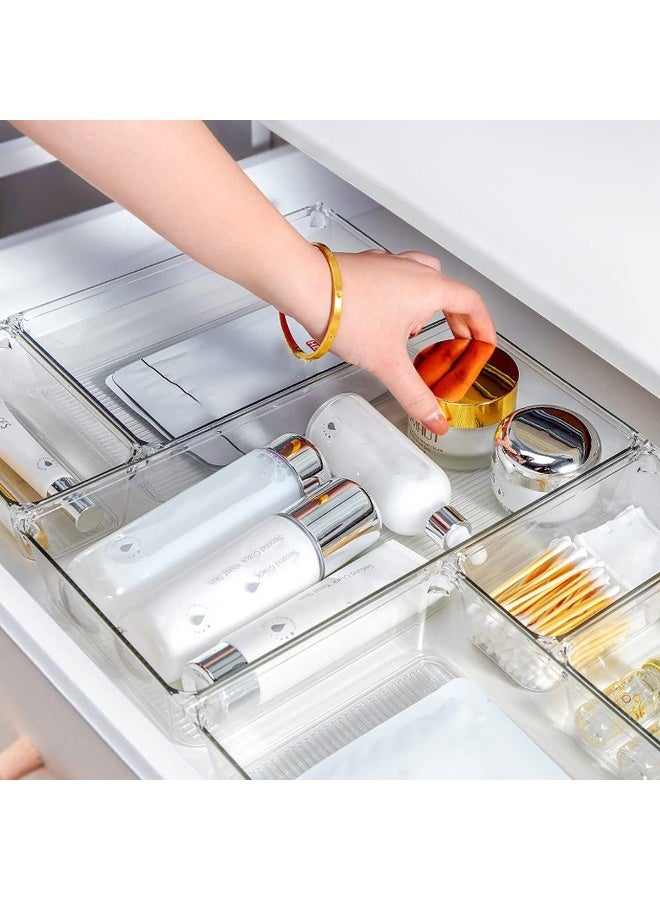 7 PCS Clear Plastic Drawer Organizers Set, Multipurpose Kitchen, Bathroom & Office Drawer Organizer Trays, Storage Bins for Makeup, Jewelry, Kitchen Utensils & Office Supplies, 4 Sizes - Image 2